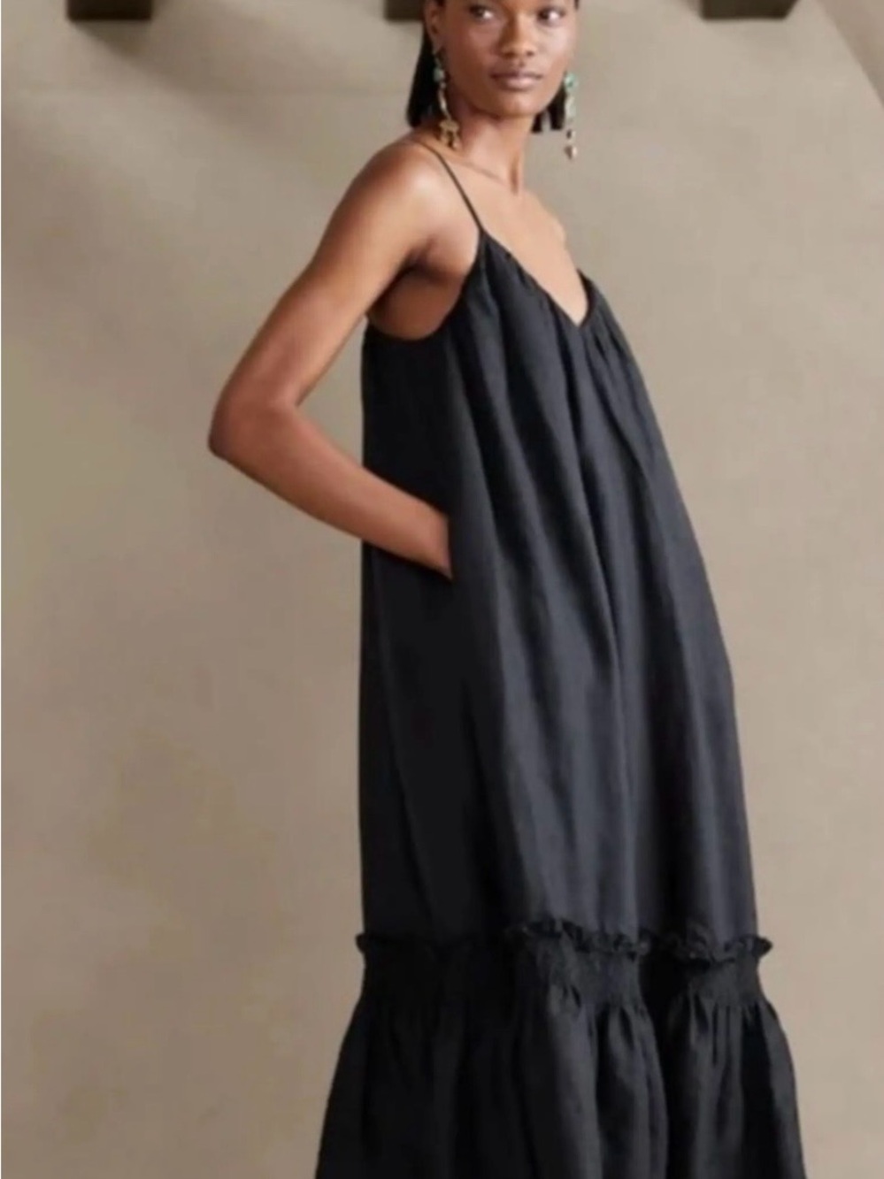 Banana Republic Black Spaghetti-Strap Tiered Maxi Dress